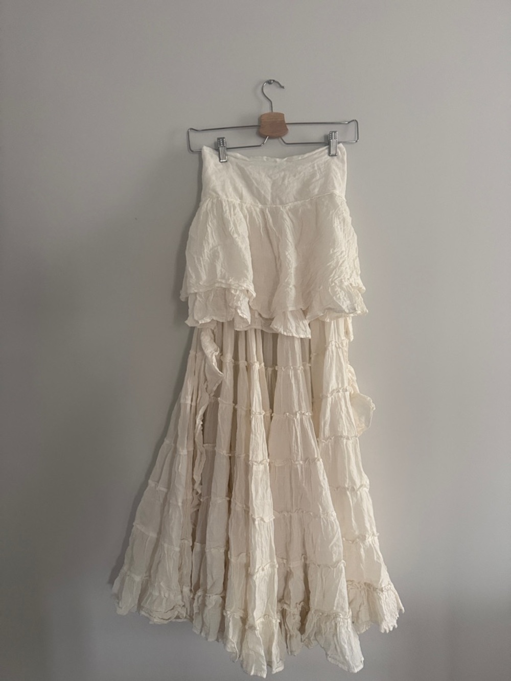 100% organic cotton Flowy Tiered Ruffle Maxi Skirt in Off-White